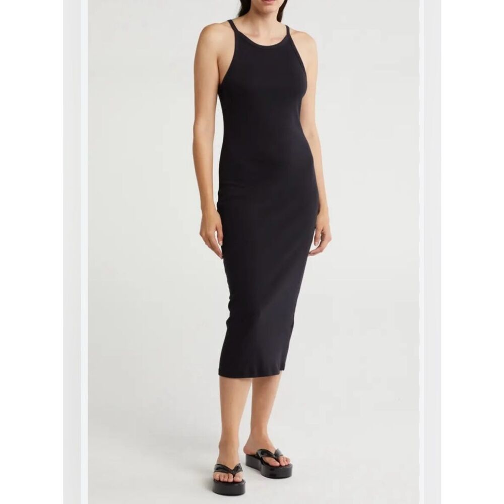 Standard JAMES PERSE 100% Cotton Black  Tank Top Rib Knit Midi Dress Size 2 M